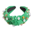 thumbnail image 4 of Diadema anudada de moda elegante con adornos de joyas para mujeres y niñas Verde claro, 4 of 8