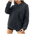 thumbnail image 4 of IROINNID Women's Long Sleeve Hoodie Mid-Length Graphic Prints Stylish Sweatshirts Drawstring Tops With Pocket, Gray, 4 of 6