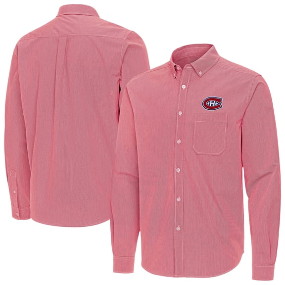 Men's Antigua Red Montreal Canadiens Porter Woven Tri-Blend Long Sleeve Button-Down Shirt