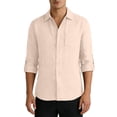 thumbnail image 2 of YueHuiYing Men's Solid Color Long Sleeved Button Down Collared Chest Pocket Cotton Linen Shirt Breathable Lightweight Top, 2 of 9