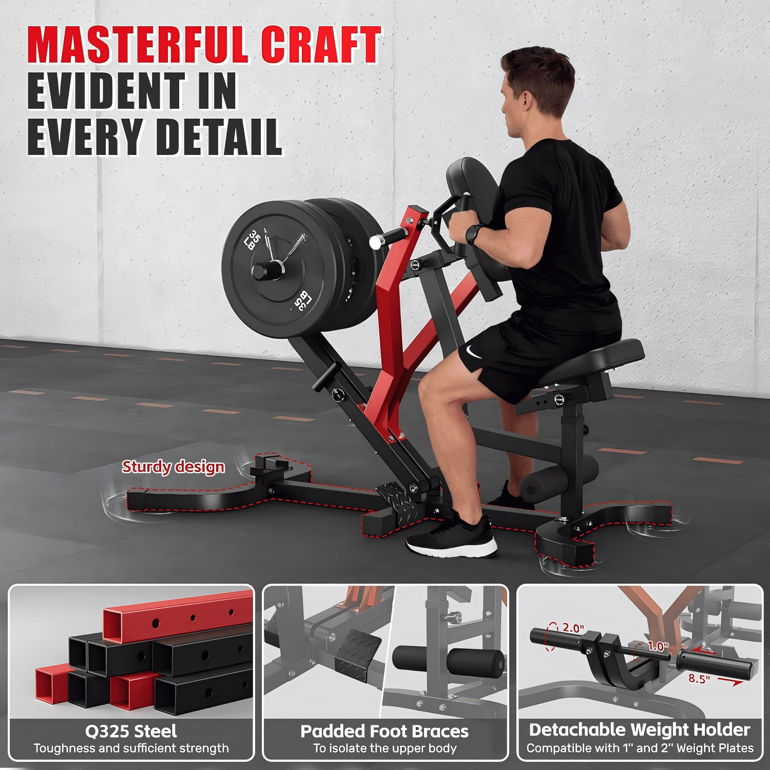 400LBS Plate Loaded Seated Row Machine, Chest Supported T-bar Row Machine, Independent Arms Back Exercising Equipment, Home Gym Strength Training Machine