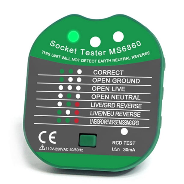 Probador de Enchufes con Pantalla Digital, Comprobador de Voltaje RCD, Detector Inteligente, Comprobación de Polaridad de Línea Cero, Enchufe de la UE, Sin Pantalla