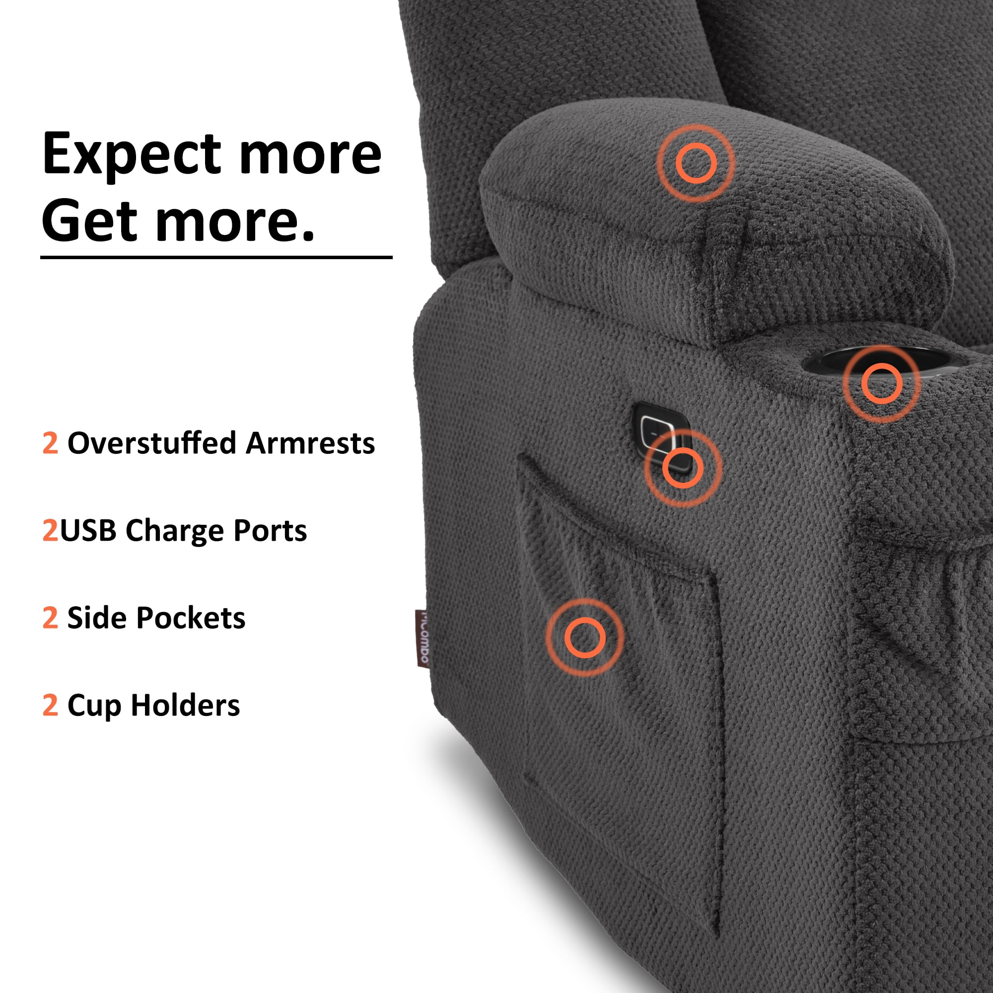 MCombo Power Loveseat Recliner w/ Massage USB Port for Living Room Gray Fabric 6025