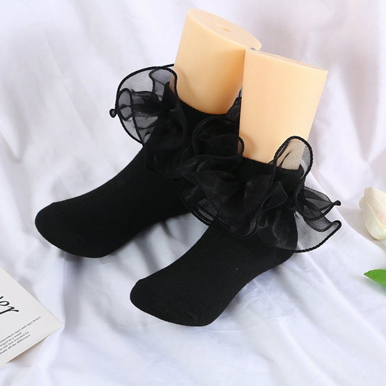 JANDEL Baby Girls Newborn Ruffle Socks Toddler Double Lace Big Frilly Princess Dress Socks for Infant Little Kids Black 0 10Y