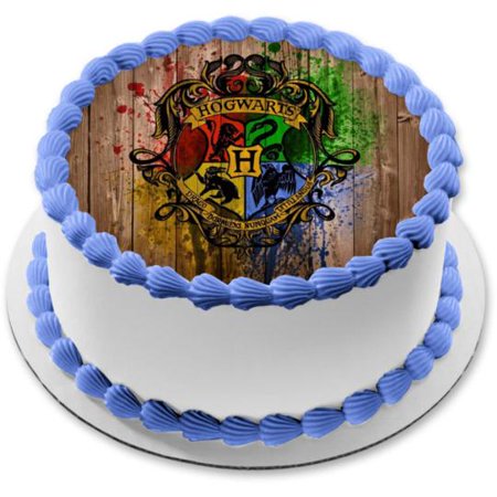 Harry Potter Hogwarts Crest Paintball Background Edible Cake