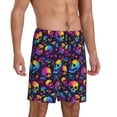 thumbnail image 2 of Balery mushroom rainbow color Skull Pantalones cortos de pijama de punto de algodón para hombre con cinturilla y bolsillos-Large, 2 of 6