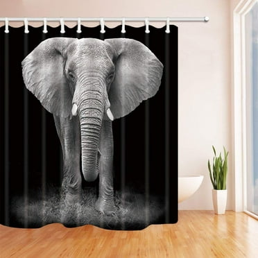 Libin African Animals Decor Elephant Walking in Fog Black Polyester Fabric Bathroom Shower Curtain 66x72 inches