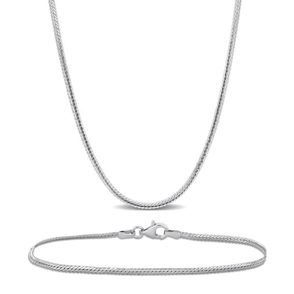 Everly Women's Yellow Silver 2mm Herringbone Chain Necklace and Anklet Set - 16 in 9 in