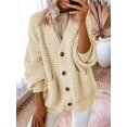 thumbnail image 4 of Women'S -Fashion Casual Open Front V Neck Long Sleeve Chunky Knit Cardigan Sweaters Outerwear Coats Apricot L, 4 of 7