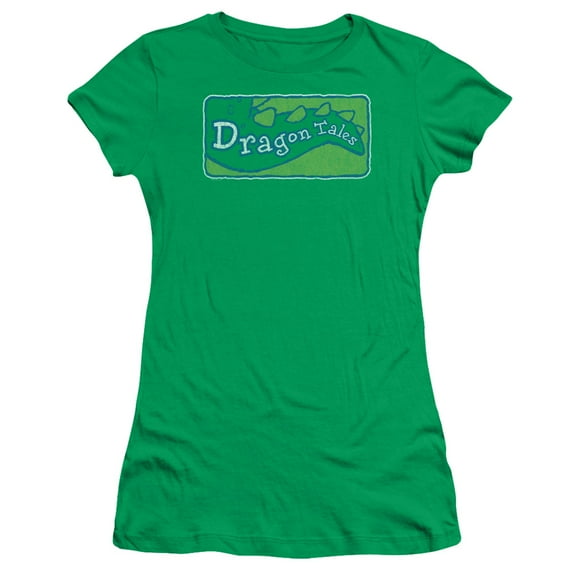 Dragon Tales/Logo Distressed S/S Junior Women's T-Shirt Sheer-Kelly Green