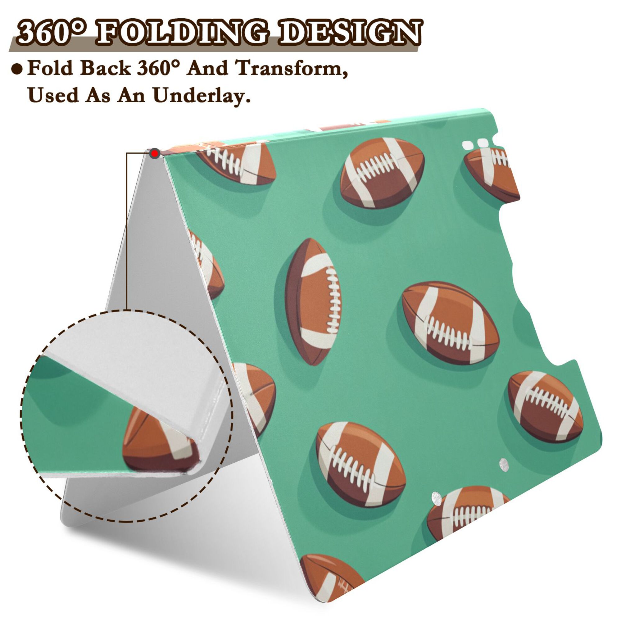 FORMRS A4 Clipboard Folder with Pen Holder Horizontal Foldable School Office Binder, Green American Footballs