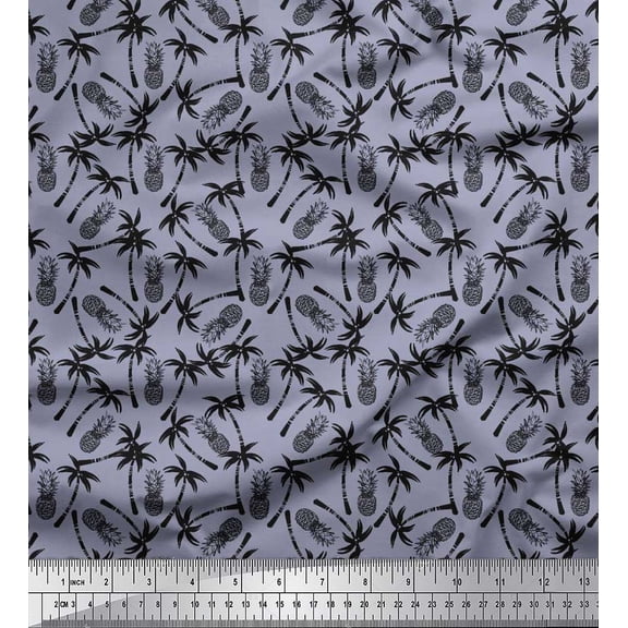Soimoi Polyester Crepe Fabric Palm Tree & Pine Fruits Printed Fabric 1 Yard 42 Inch Wide