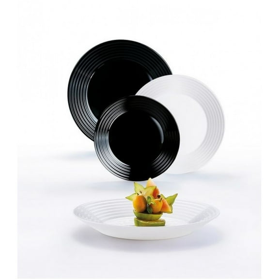 Kitchen Dinnerware Set for Home Harena Black and White Dinnerware Set 18 Pieces for 6 Persons Dinner Plates Soup Bowl Dessert Plates