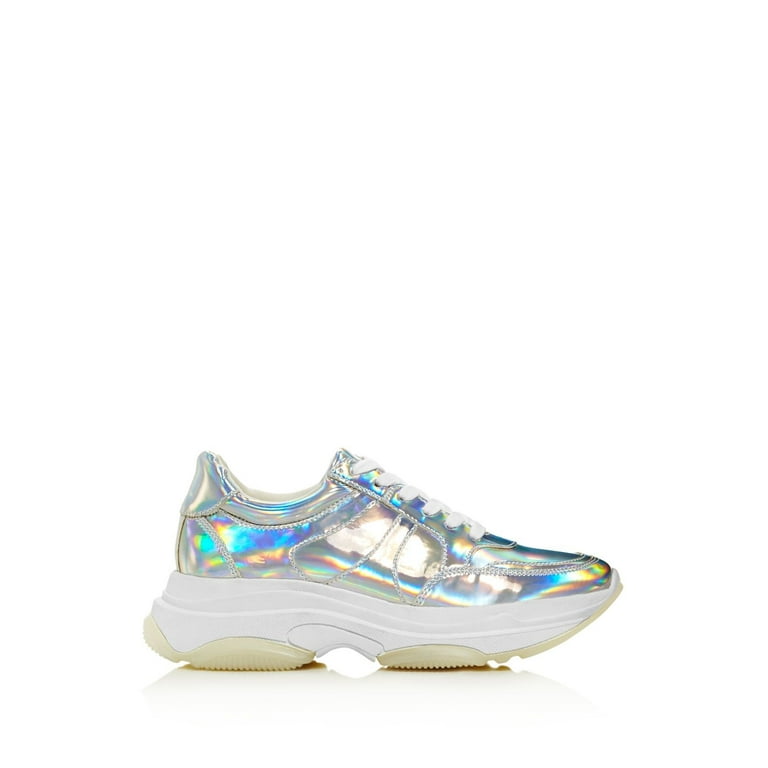 Iridescent lace up chunky cheap sneakers