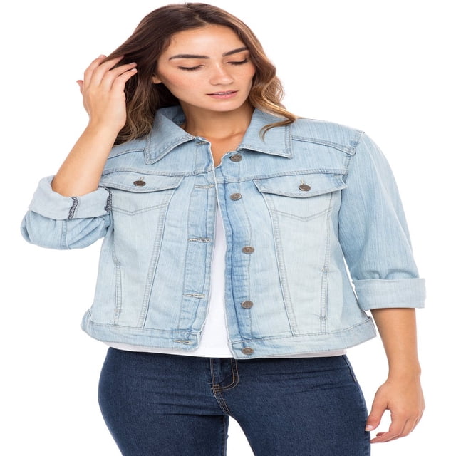 SKYLINEWEARS Women Denim Jacket Button UP Long Sleeve Ladies Stretch Trucker Jean Jackets
