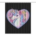 thumbnail image 1 of Cortina de ducha impermeable con forma de corazón de unicornio mágico y rosa, ligera y lavable a máquina, para decoración de baño, 152 x 183 cm, 1 of 8