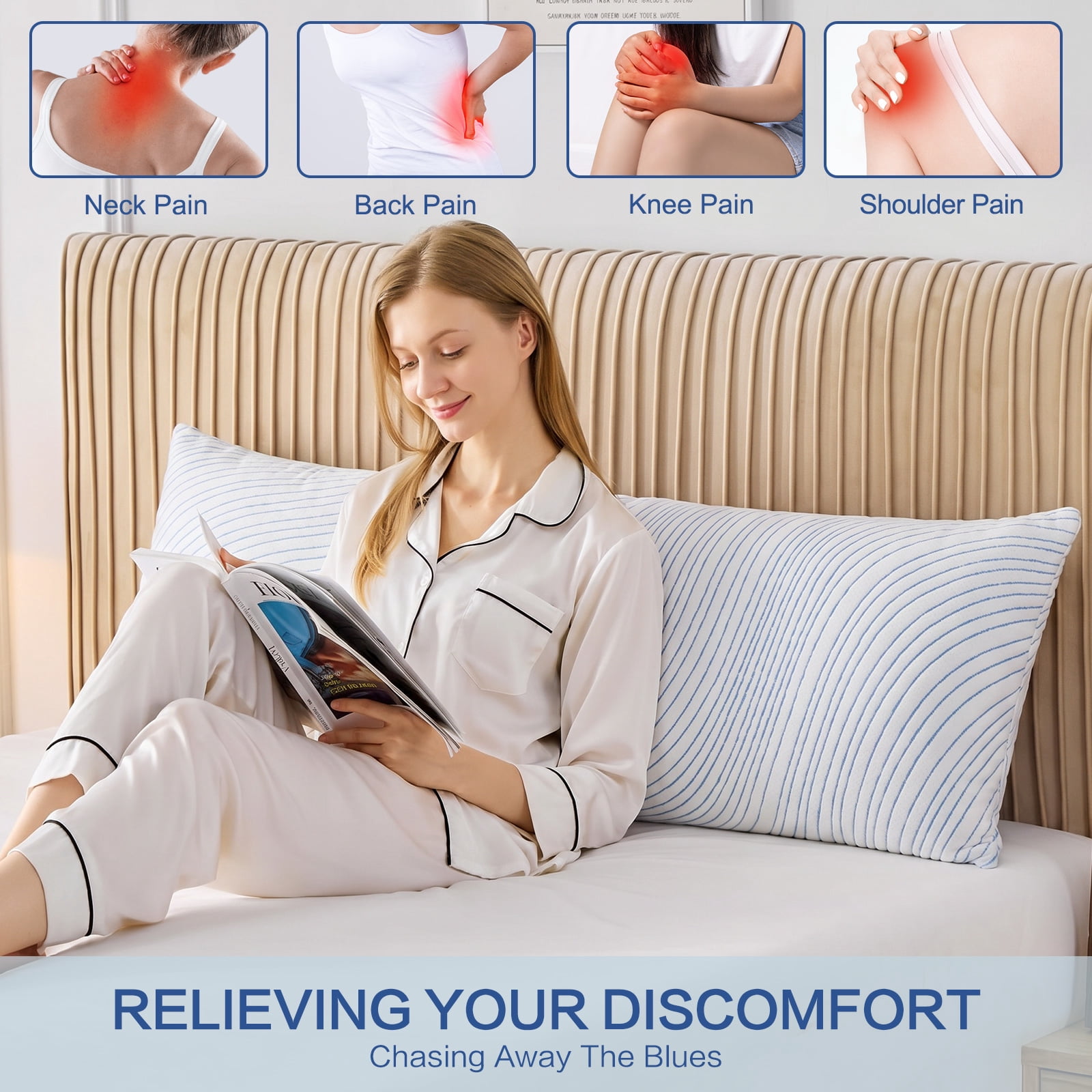 Nalqet 20x54 inch Soft Cooling Body Pillow with Shredded Memory Foam, Enough Support for Side Sleepper, Pregnant Women, Back Pain Relief, Blue