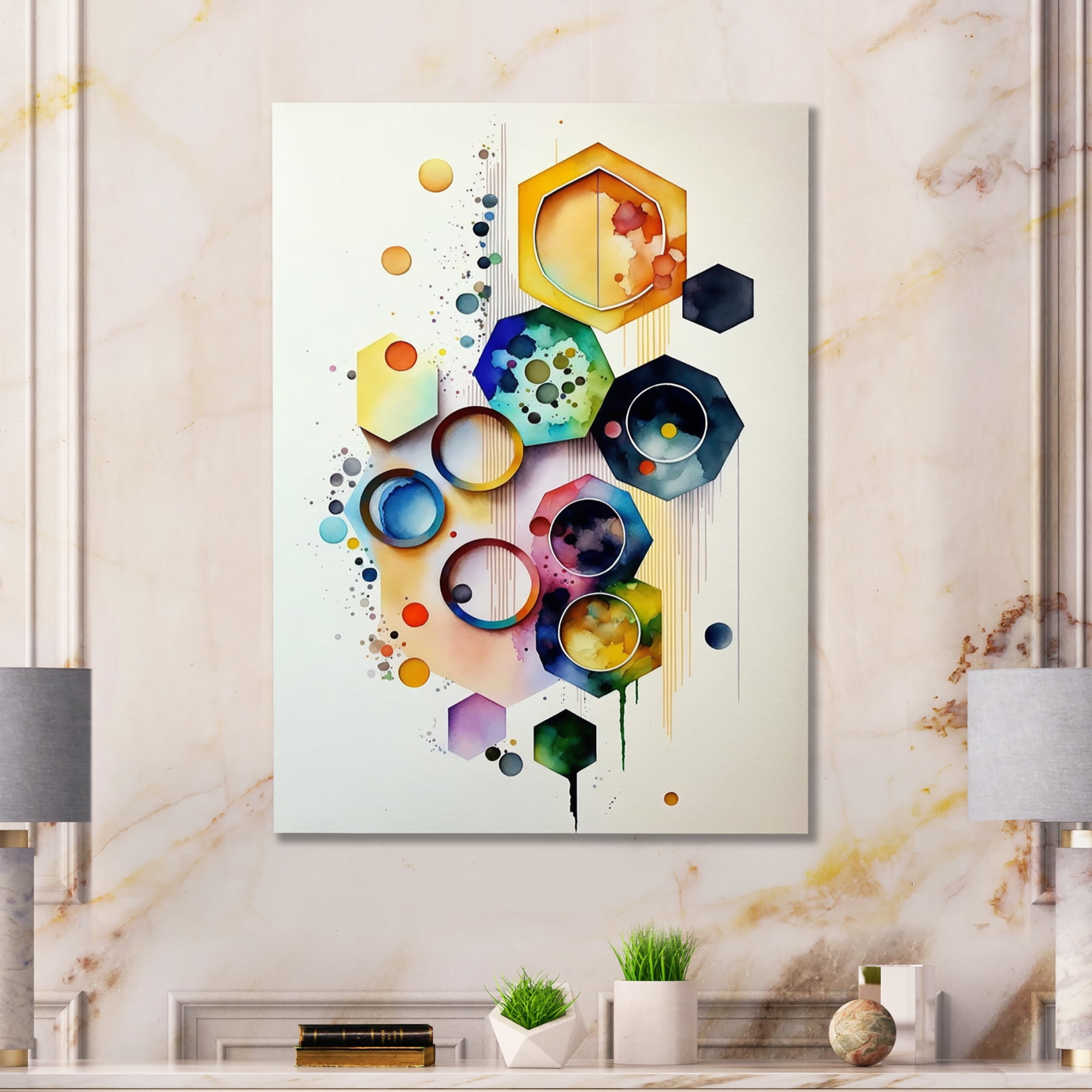 Designart Hexagon And Circular Abstract II Canvas Wall Art