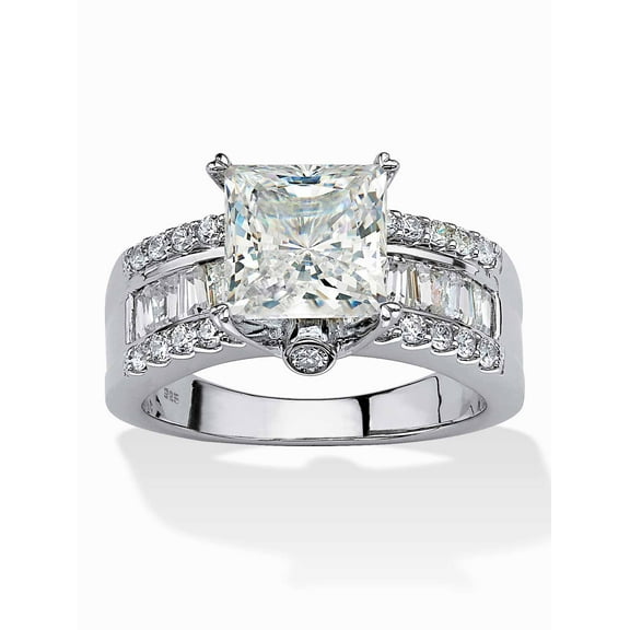 PalmBeach Jewelry 3.43 TCW Princess-Cut Cubic Zirconia Platinum-plated Sterling Silver Engagement Anniversary Ring