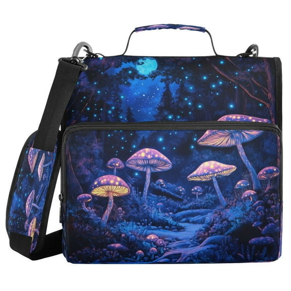 Water-Resistant 3-Ring Binder Organizer with Multiple Pockets Zipper Binder Bag for Office Bioluminescent Mushrooms