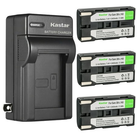 Kastar 3-Pack SB-L160 Battery and AC Wall Charger Replacement for Samsung VP-L530 VP-L550 VP-L600 VP-L600B VP-L610 VP-L610B VP-L610D VP-L630 VP-L650 VP-L700 VP-L700U VP-L710 VP-L750