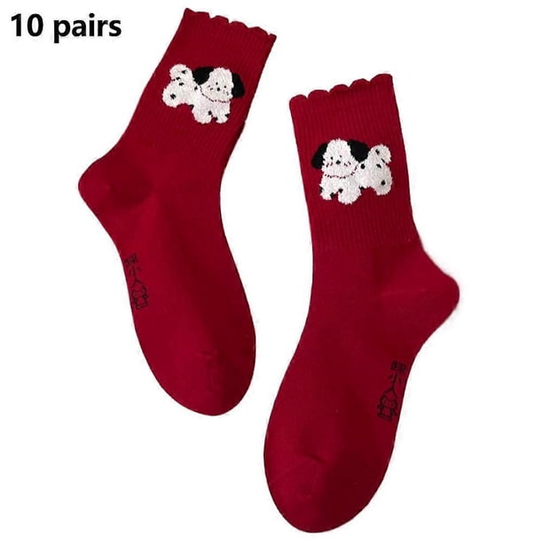 Red Cotton Crew Socks For Women Year Of The Horse Zodiac Celebration Casual