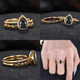 thumbnail image 5 of Black Rutilated Quartz Wedding Ring Set in 14K Yellow Gold Vermeil- Unique Bridal Set Black Diamond Promise Stacking Ring, 5 of 7