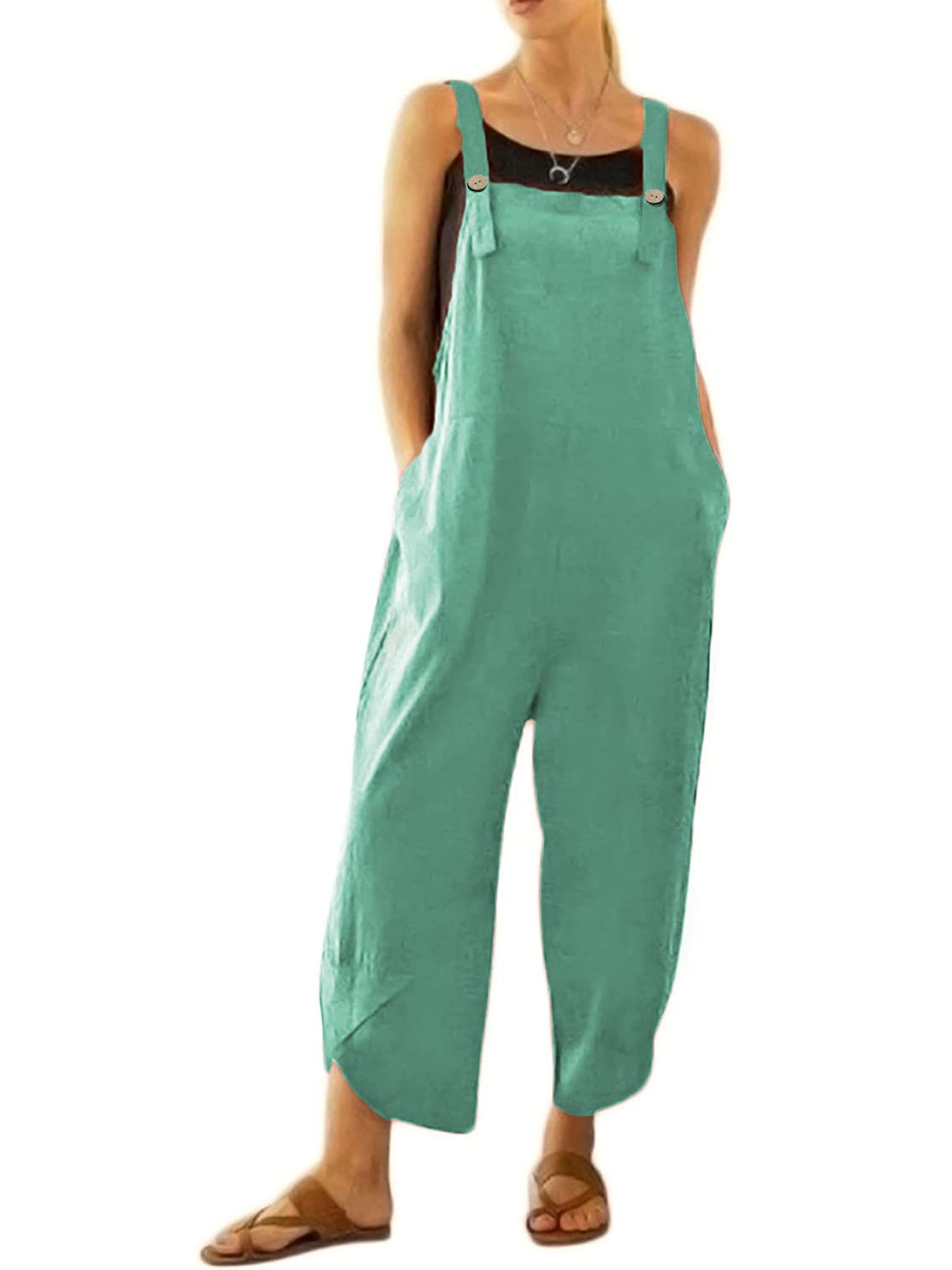 JBEELATE Women's Dungarees Linen Jumpsuits Loose Baggy Overall Wide Leg