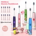 thumbnail image 2 of Cepillo de dientes eléctrico sónico para niños, colorido, con dibujos animados, recargable, suave, automático, resistente al agua, con 12 cabezales de repuesto, 2 of 5