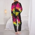 thumbnail image 3 of KLL Flamingo And Palm Trees At Sunset Print Women's Long Sleeve Pajamas with Pants Sleepwear Loungewear 2 Set-Medium, 3 of 8