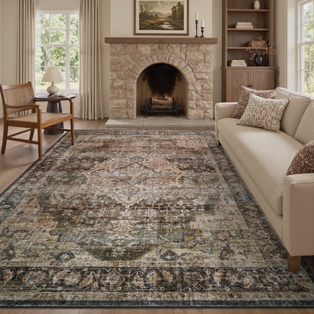 feelhome 5 x7 area rug machine washable soft vintage distressed non slip carpet for living room bedroom dining room brown