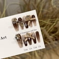 thumbnail image 2 of Pure hand-worn nail high-end brown long nail art piece bow light luxury heavy industry fake nail patch wholesale, 2 of 6