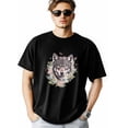 thumbnail image 2 of Camisetas de manga corta con estampado de flores de primavera de lobo para hombre, camisetas de cuello redondo, 2 of 8