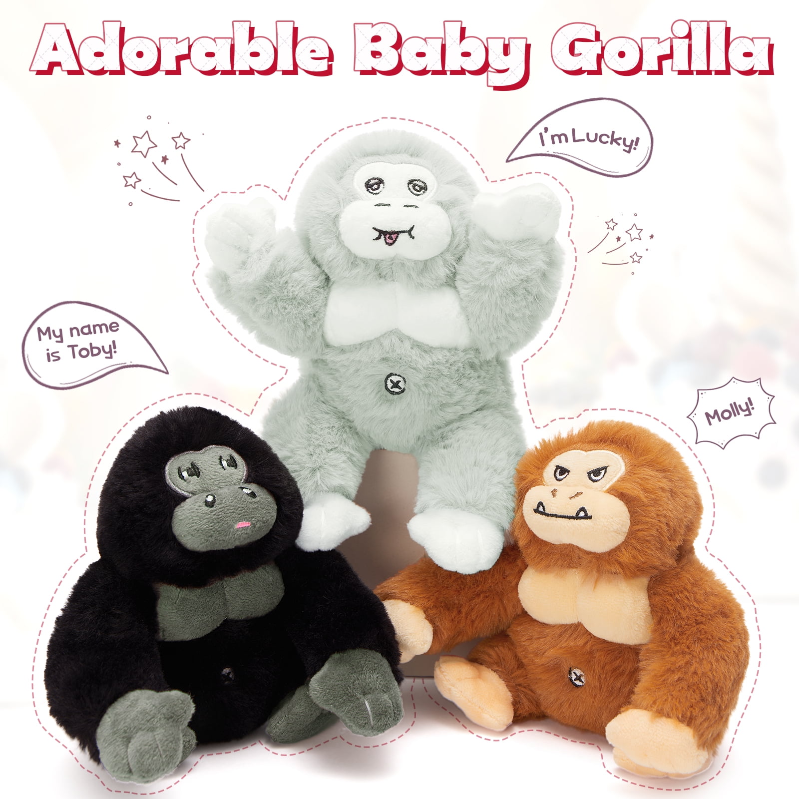 MorisMos 19.6" Black Gorillas Stuffed Animal Mommy Gorillas with 3 Baby Plush Toys