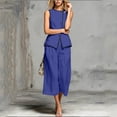 thumbnail image 4 of Karymi Womens Summer Tops 2 Piece Contrast Piping Outfit Set, Crew Neck Sleeveless Button Vest Top+Pleated Cuffed Cropped Wide Leg Capri Pants with Pockets T Shirts for Women, 4 of 6