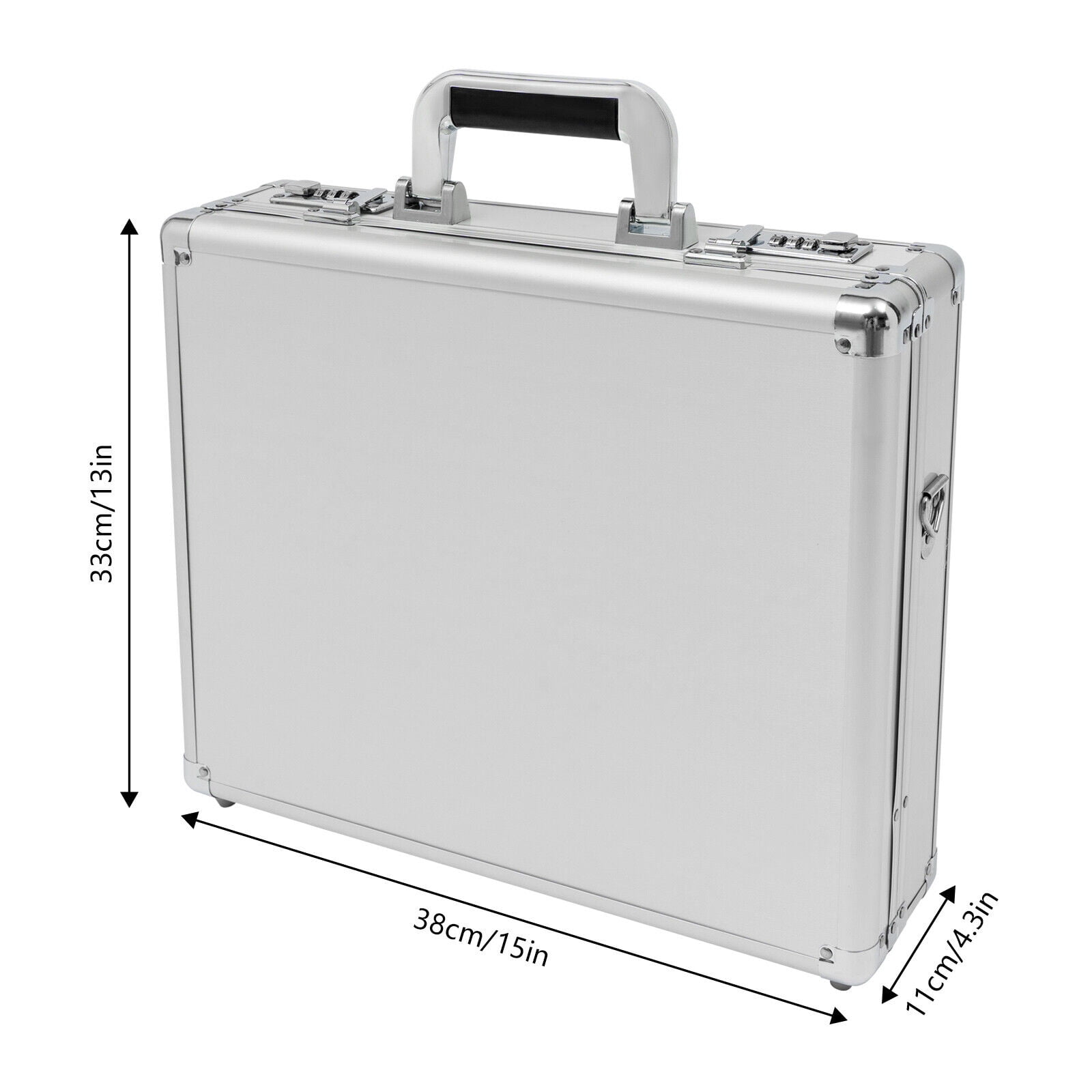 38*33*11 Rectangular Classic Locking Briefcase Aluminum Alloy Safety Box with Shoulder Strap(Silver White)