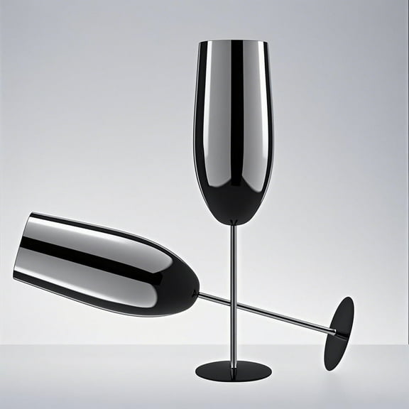 ToYeBather Stainless Steel Wine Glasses, Stemmed Champagne Flute Set of 2,8 oz,Black