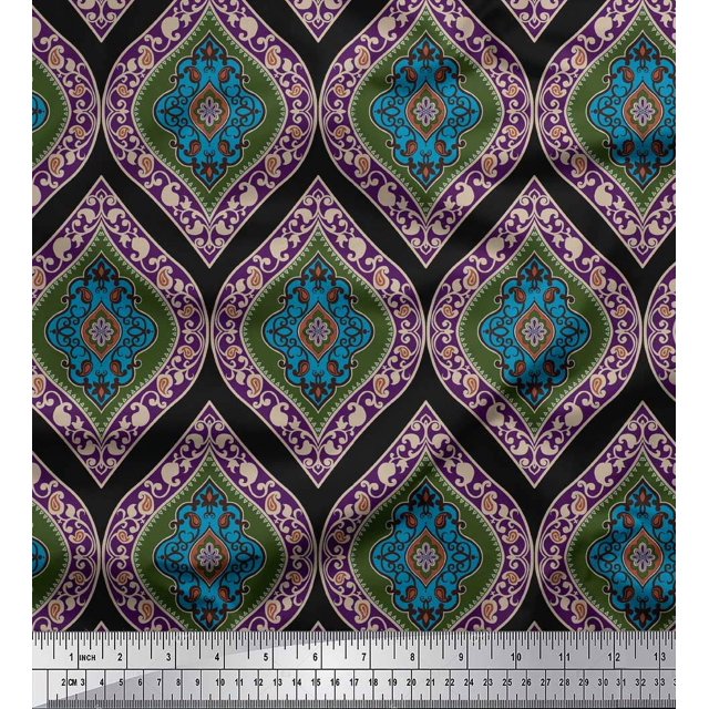 Soimoi Black Modal Satin Fabric Seamless Damask Print Fabric by Yard 42 Inch Wide