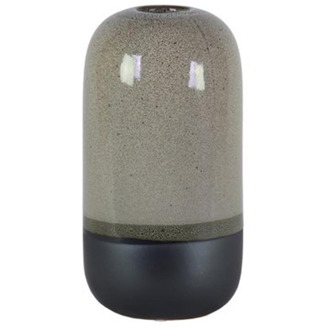 Urban Trends Collection 11424 Stoneware Cyclinder Vase with Small Mouth & Black Banded Rim Bottom, Gray - Large