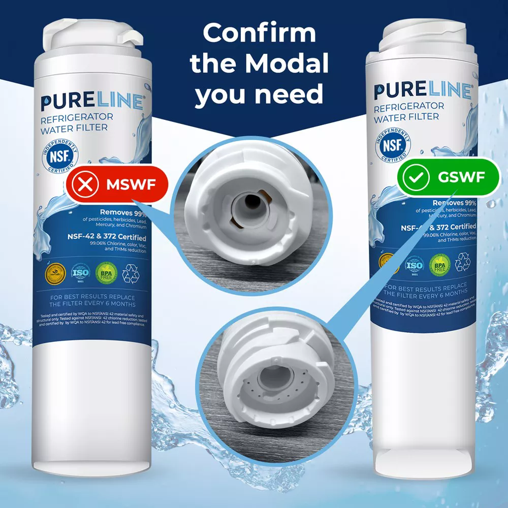 PureLine GE GSWF Refrigerator Water Filter Replacement, Also Compatible with Kenmore 46-9914, 9914, 469914, GSWFDS, AP3418061 (2 Pack)