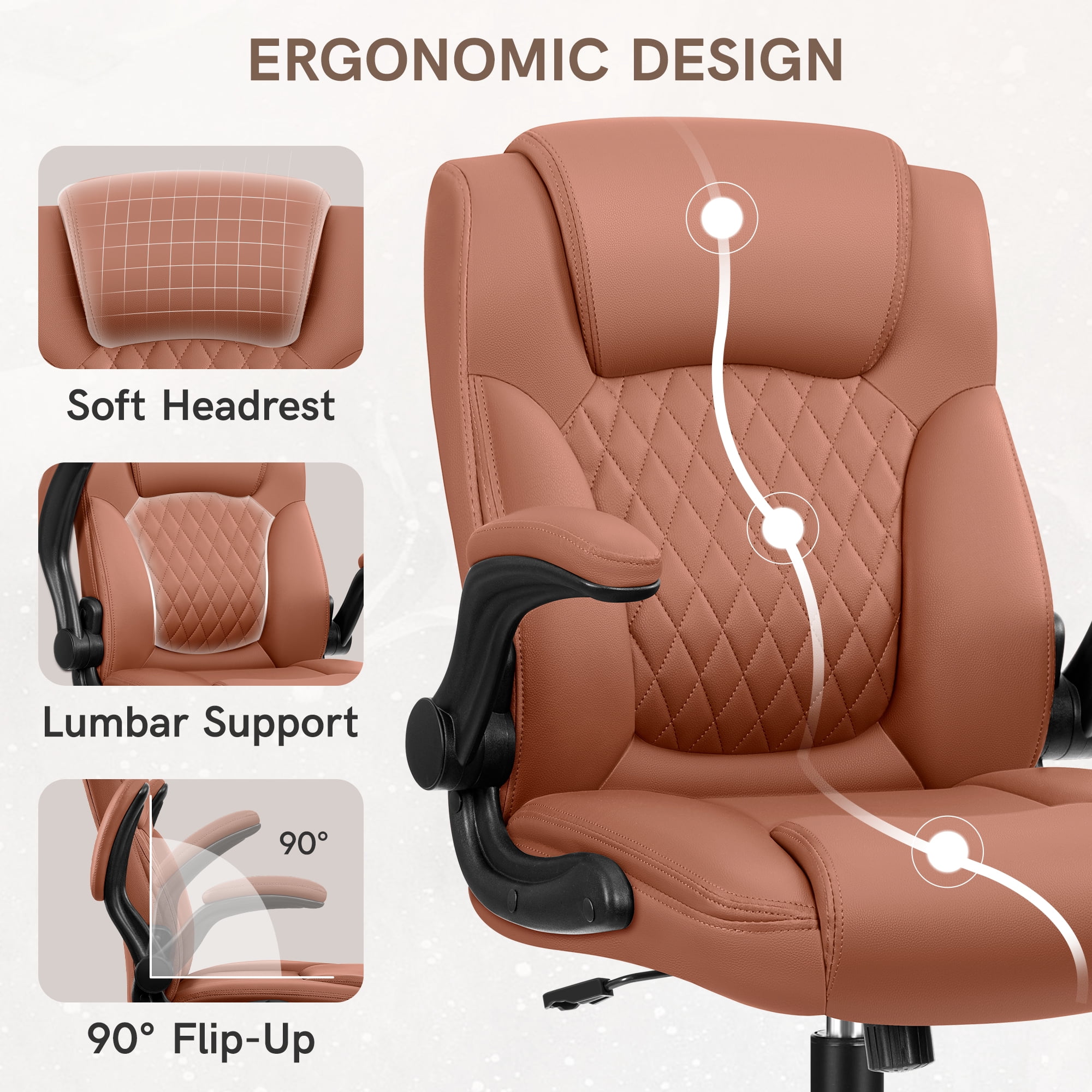 COOLHUT Leather Office Chair, Big and Tall Office Chair 400LBS Wide Seat Ergonomic Computer Desk Chair High Back Executive Leather Chair Adjustable Task Chair Lumbar Back with 8-Year Warranty, Brown