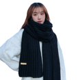 thumbnail image 3 of opolski Winter Scarf Knitted Thickened Solid Color Elastic Windproof Stay Warm Anti-shrink Lady School Outdoor Scarf Clothes Accessories Black, 3 of 8