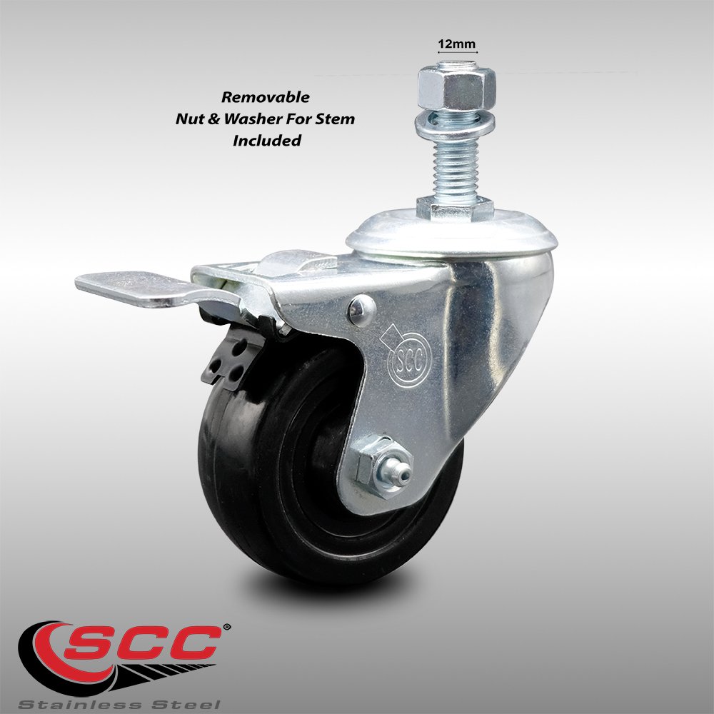 Stainless Steel Hard Rubber Swivel Threaded Stem Caster w/3" x 1.25