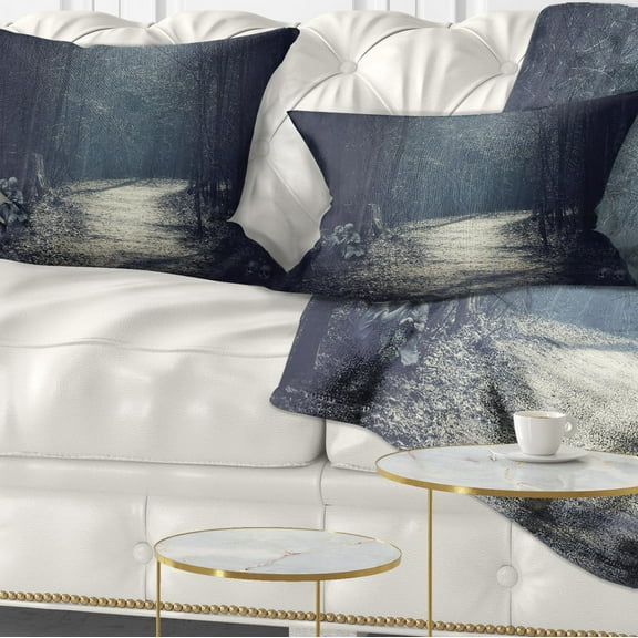 Designart Dark Forest With Empty Road - Forest Throw Pillow - 12x20