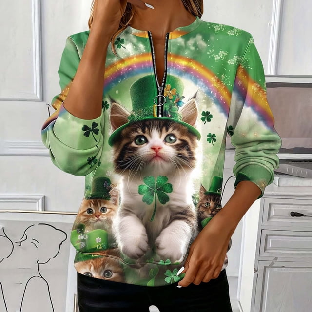 TaTaai Women's St. Patrick's Day Printed Loose Round Neck Sweatshirt Ladies Long Sleeve Casual Top Soft Comfortable for Daily Home Office Streetwear Spring Fall Winter Wear Gift
