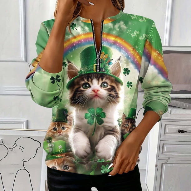 TaTaai Women's St. Patrick's Day Printed Loose Round Neck Sweatshirt Ladies Long Sleeve Casual Top Soft Comfortable for Daily Home Office Streetwear Spring Fall Winter Wear Gift
