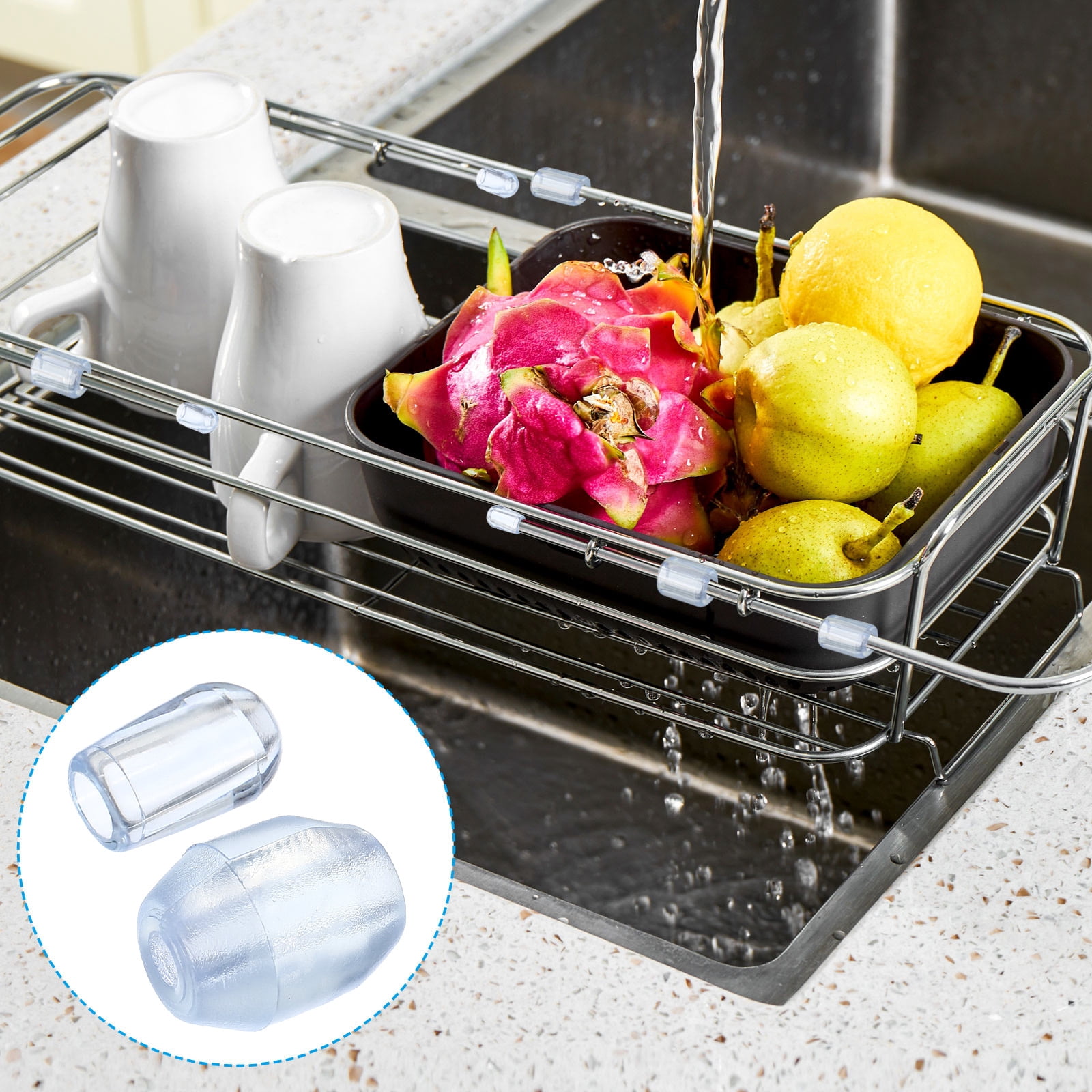 Unique Bargains Sink Rack Feet Plastic Sink Protector Feet with Bumpers Cover Black