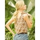 thumbnail image 3 of Blusa floral sin mangas de gasa con correa de decoración de pajarita sin mangas para mujer Albaricoque XS, 3 of 6