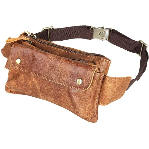 Loyofun Unisex Brown Genuine Leather Waist Bag Messenger Fanny Pack Bum