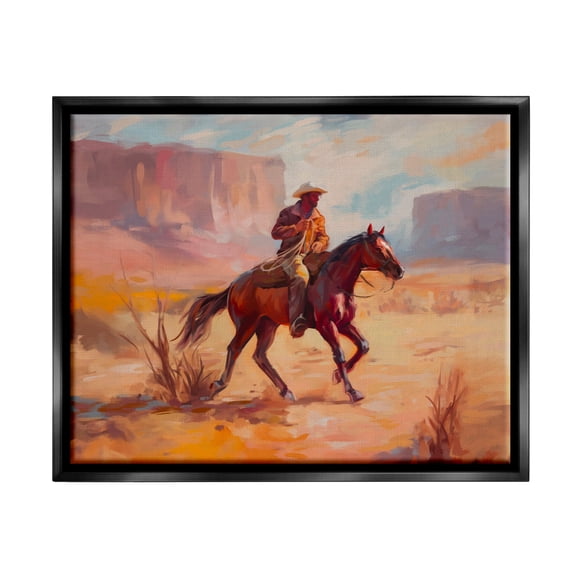 Stupell Industries Cowboy Riding Desert Landscape Animals & Insects Painting Black Floater Framed Art Print Wall Art